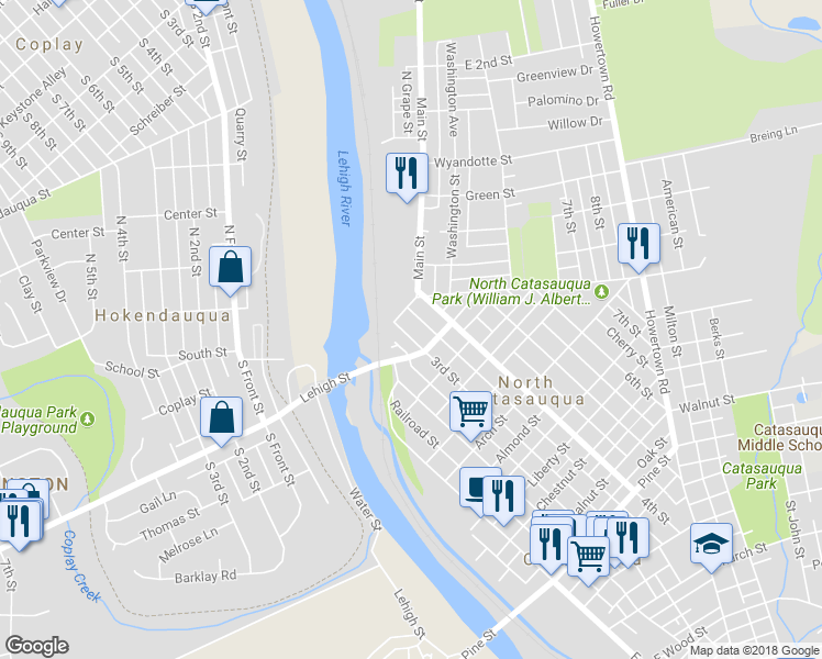 map of restaurants, bars, coffee shops, grocery stores, and more near 1329 3rd Street in Catasauqua