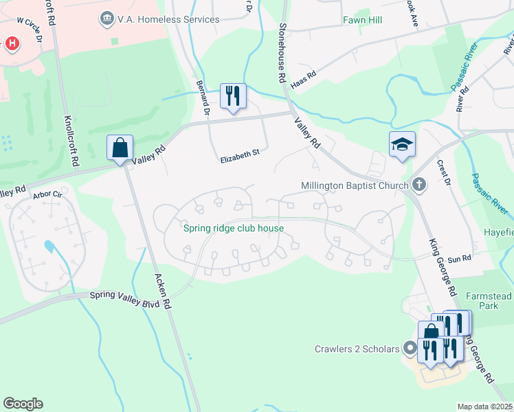 map of restaurants, bars, coffee shops, grocery stores, and more near 322 Alexandria Way in Bernards