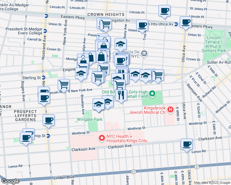 map of restaurants, bars, coffee shops, grocery stores, and more near 599 Maple Street in Brooklyn