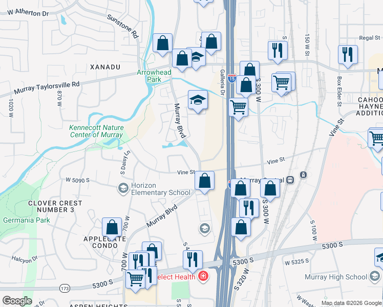 map of restaurants, bars, coffee shops, grocery stores, and more near in Murray