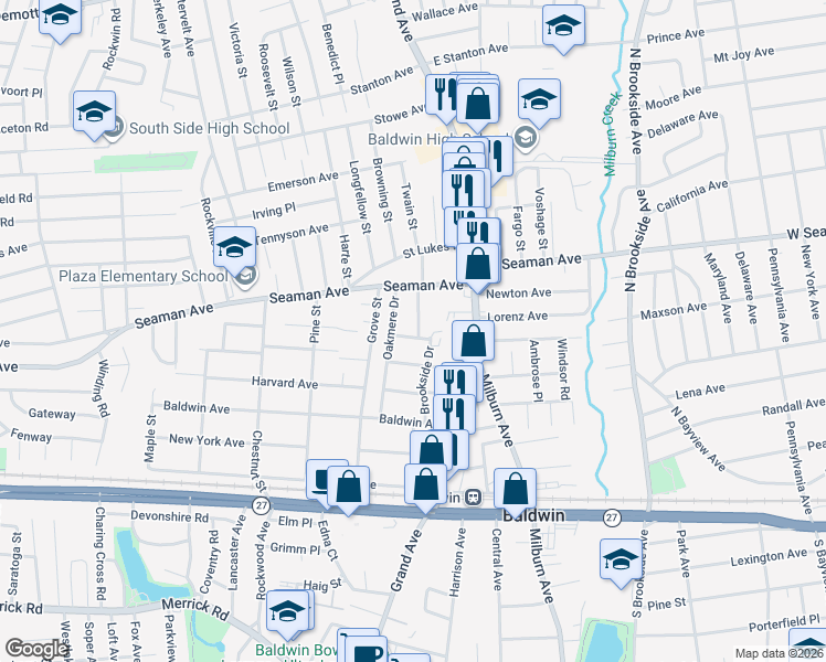 map of restaurants, bars, coffee shops, grocery stores, and more near 1993 Teehan Lane in Baldwin