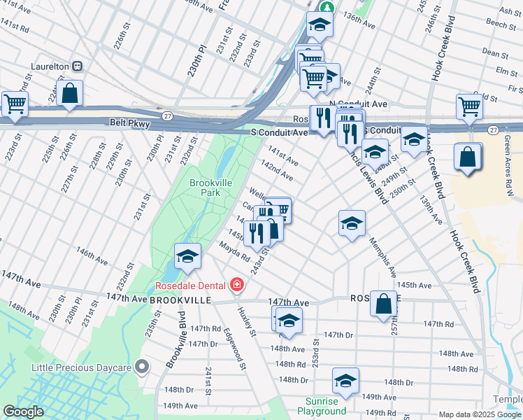 map of restaurants, bars, coffee shops, grocery stores, and more near 24102 Weller Avenue in Queens