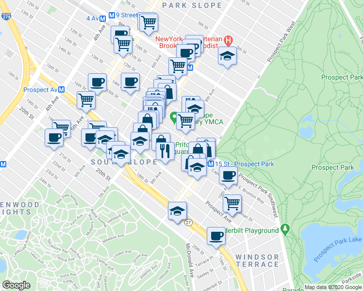 map of restaurants, bars, coffee shops, grocery stores, and more near 1515 8th Avenue in Brooklyn