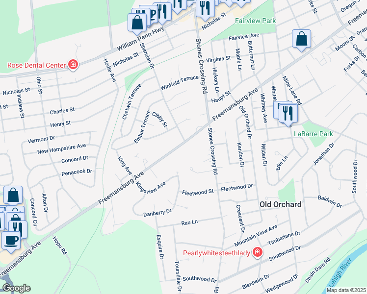 map of restaurants, bars, coffee shops, grocery stores, and more near 4000 Freemansburg Avenue in Easton