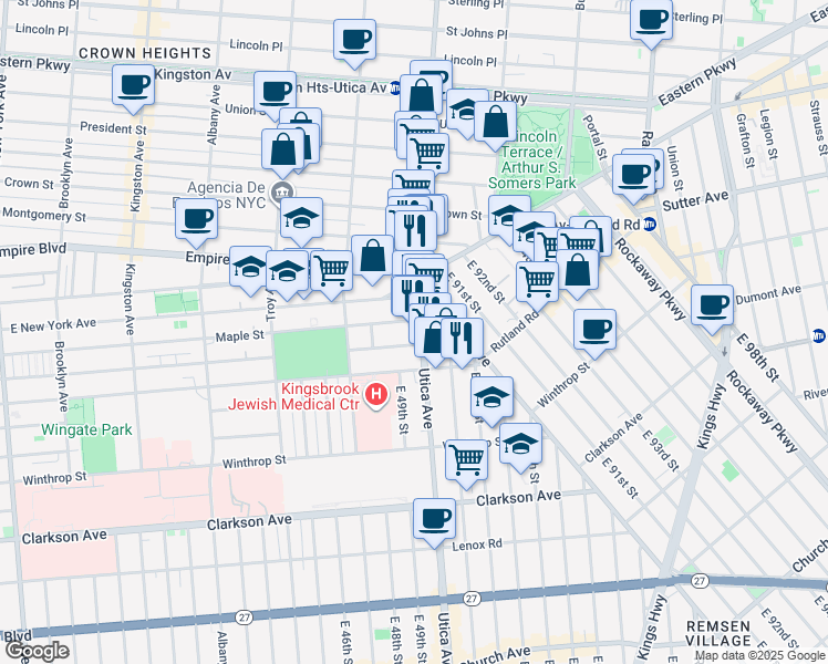 map of restaurants, bars, coffee shops, grocery stores, and more near 835 Maple Street in Brooklyn