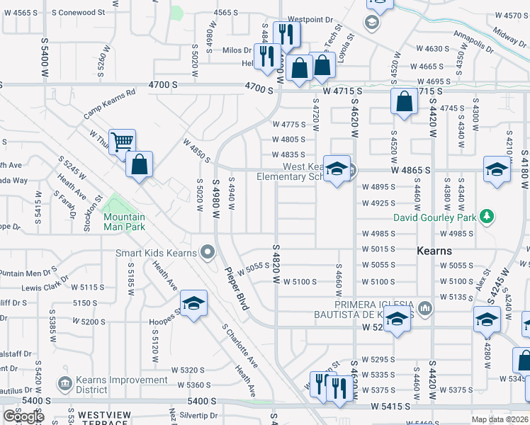 map of restaurants, bars, coffee shops, grocery stores, and more near 4945 South 4860 West in Salt Lake City