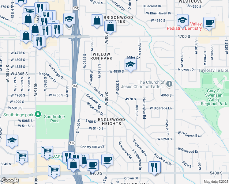 map of restaurants, bars, coffee shops, grocery stores, and more near 4940 South 3535 West in Salt Lake City