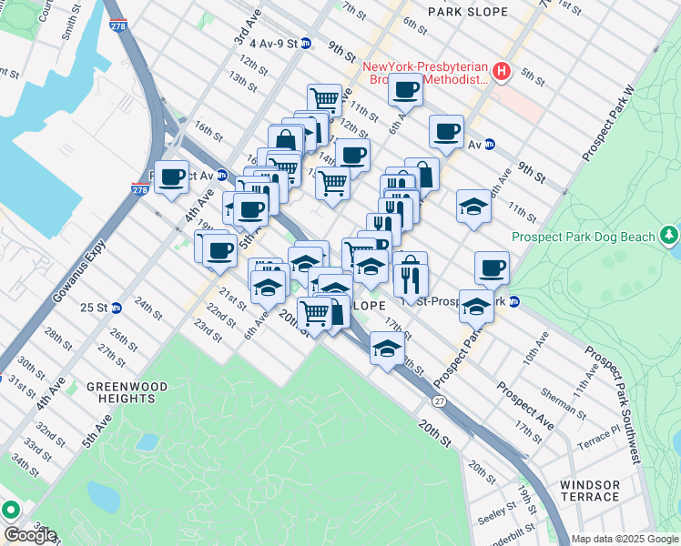 map of restaurants, bars, coffee shops, grocery stores, and more near 15 Calder Place in Brooklyn