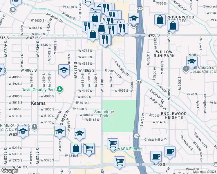 map of restaurants, bars, coffee shops, grocery stores, and more near 4938 South 3960 West in Taylorsville