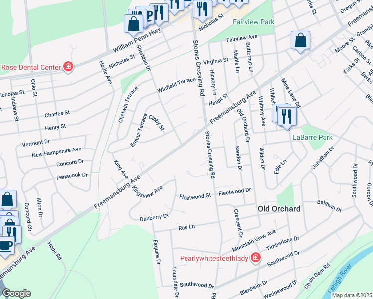 map of restaurants, bars, coffee shops, grocery stores, and more near 3926 Freemansburg Avenue in Easton