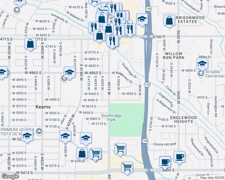 map of restaurants, bars, coffee shops, grocery stores, and more near 4937 4015 West in Taylorsville