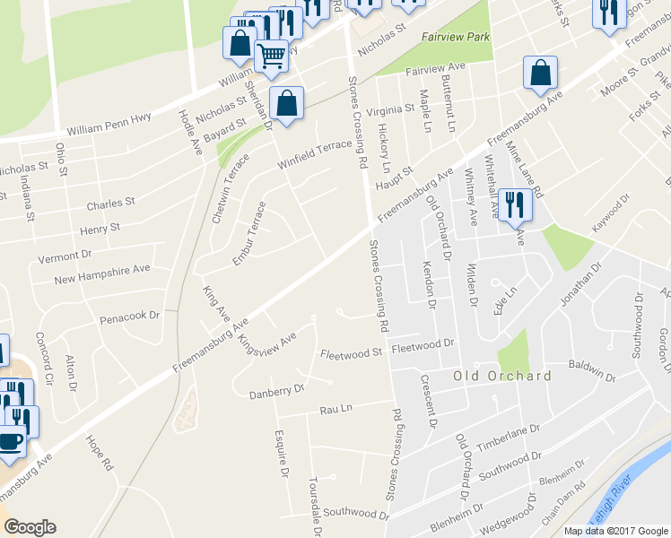map of restaurants, bars, coffee shops, grocery stores, and more near 3926 Freemansburg Avenue in Easton