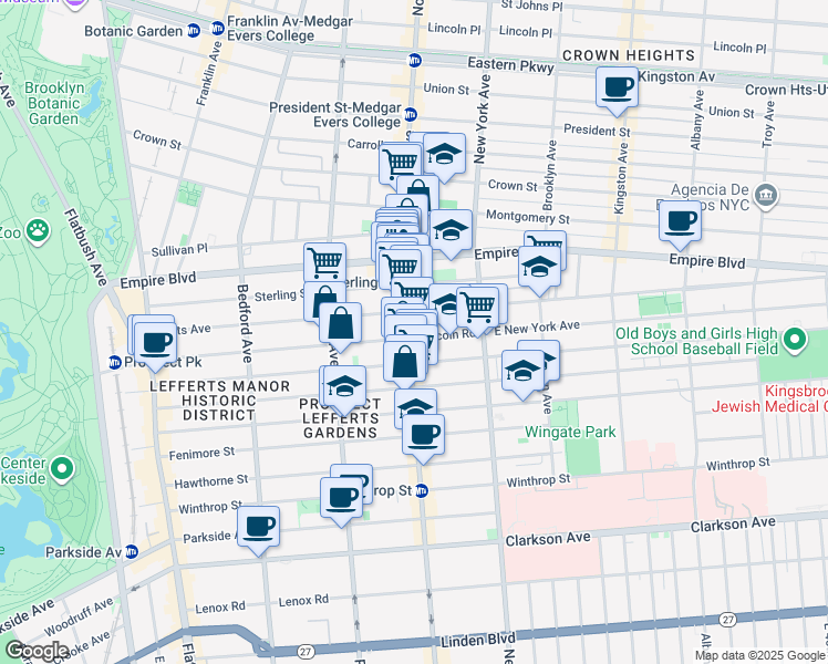 map of restaurants, bars, coffee shops, grocery stores, and more near 379 Lincoln Road in Brooklyn