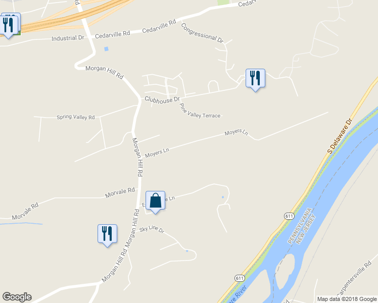 map of restaurants, bars, coffee shops, grocery stores, and more near 235 Moyers Lane in Easton