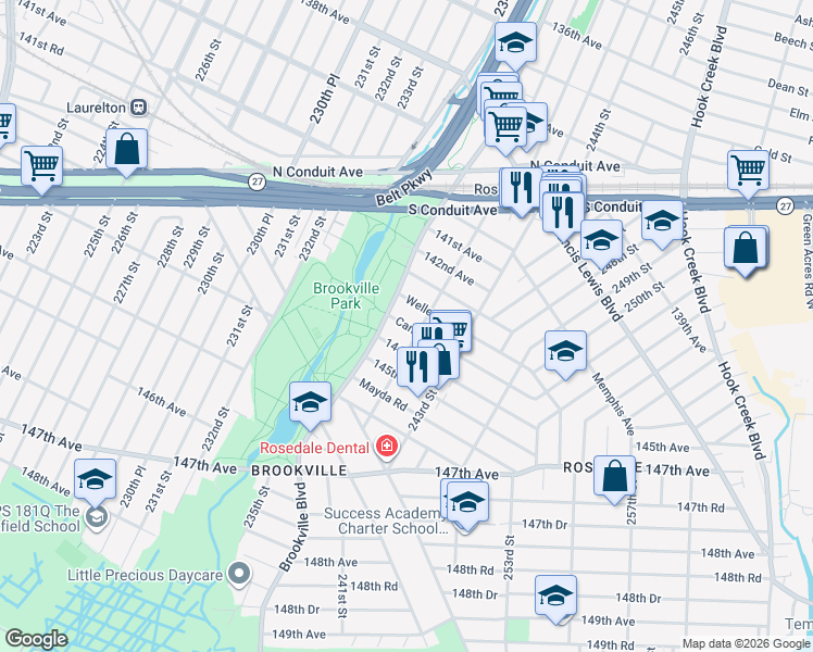 map of restaurants, bars, coffee shops, grocery stores, and more near 240-02 Caney Road in Queens