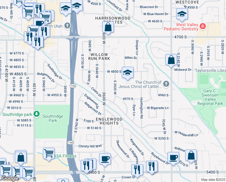 map of restaurants, bars, coffee shops, grocery stores, and more near 4940 South 3535 West in Salt Lake City