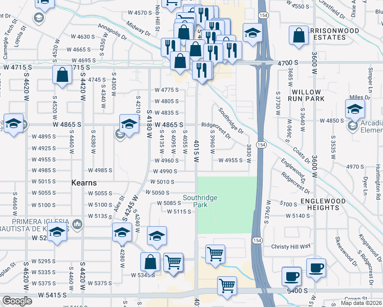 map of restaurants, bars, coffee shops, grocery stores, and more near 4942 4015 West in Kearns