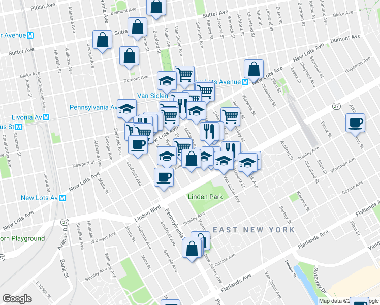 map of restaurants, bars, coffee shops, grocery stores, and more near 693 Bradford Street in Brooklyn