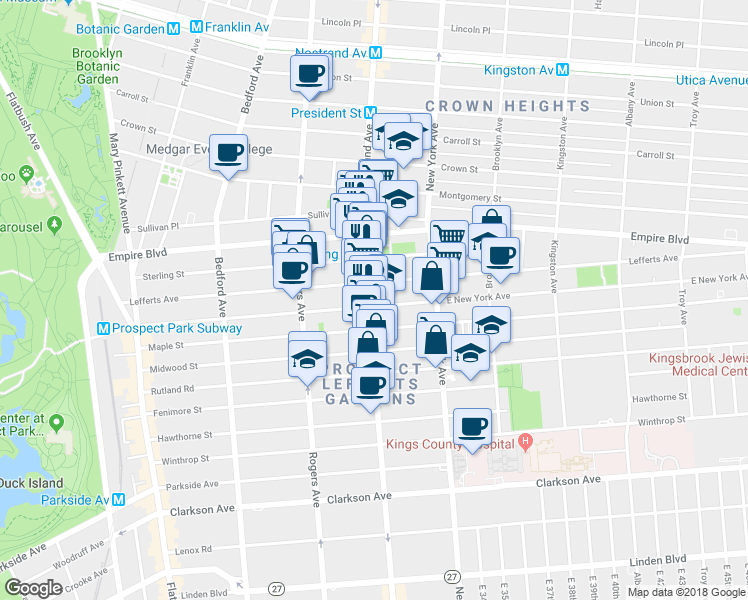 map of restaurants, bars, coffee shops, grocery stores, and more near 379 Lincoln Road in Brooklyn