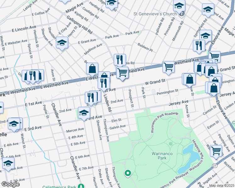 map of restaurants, bars, coffee shops, grocery stores, and more near 111 Halcyon Place in Roselle