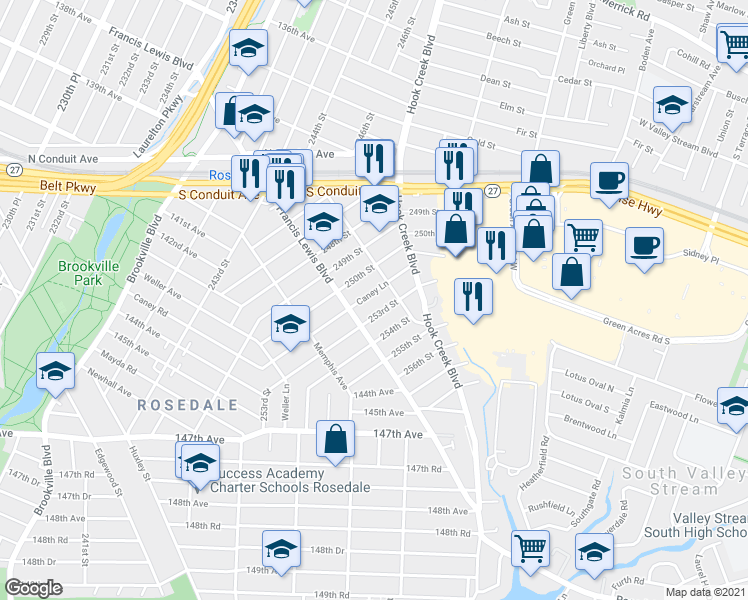 map of restaurants, bars, coffee shops, grocery stores, and more near 139-21 Caney Lane in Queens