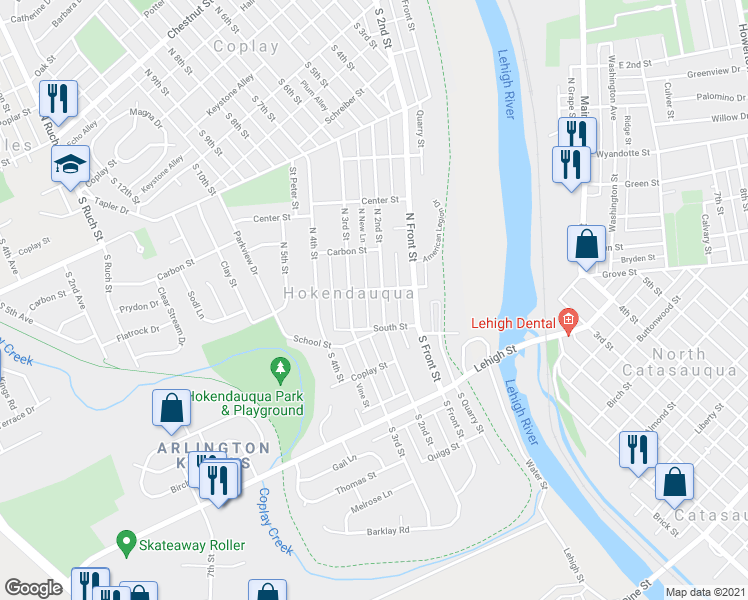 map of restaurants, bars, coffee shops, grocery stores, and more near in Hokendauqua