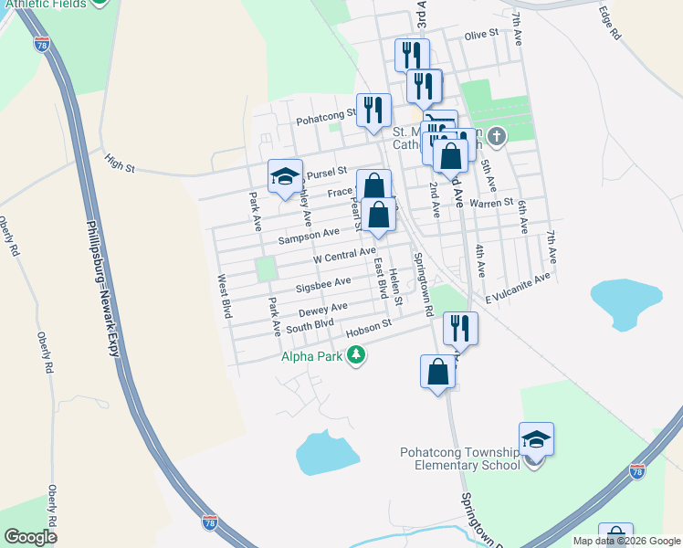 map of restaurants, bars, coffee shops, grocery stores, and more near 6135 East Boulevard in Phillipsburg