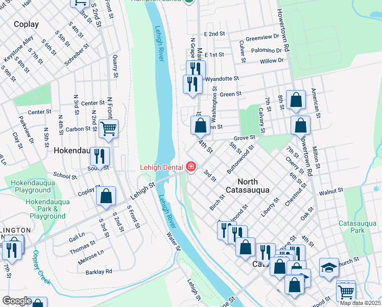 map of restaurants, bars, coffee shops, grocery stores, and more near 1341 3rd Street in Catasauqua
