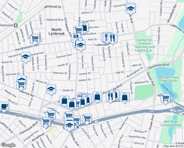 map of restaurants, bars, coffee shops, grocery stores, and more near 311 Vincent Avenue in Lynbrook