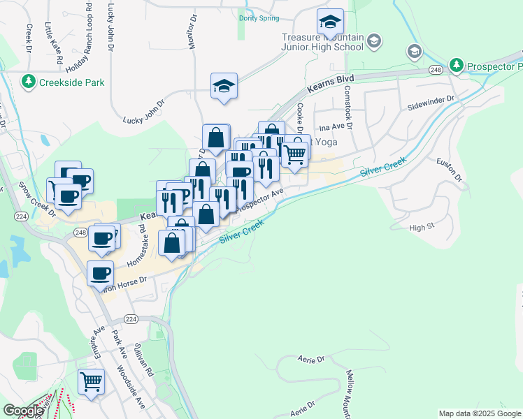 map of restaurants, bars, coffee shops, grocery stores, and more near 1885 Prospector Avenue in Park City