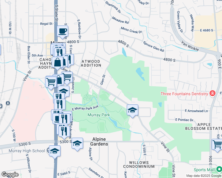 map of restaurants, bars, coffee shops, grocery stores, and more near 371 Vine street in Murray