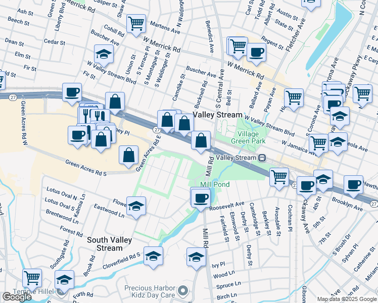 map of restaurants, bars, coffee shops, grocery stores, and more near 300 Sunrise Highway in Valley Stream