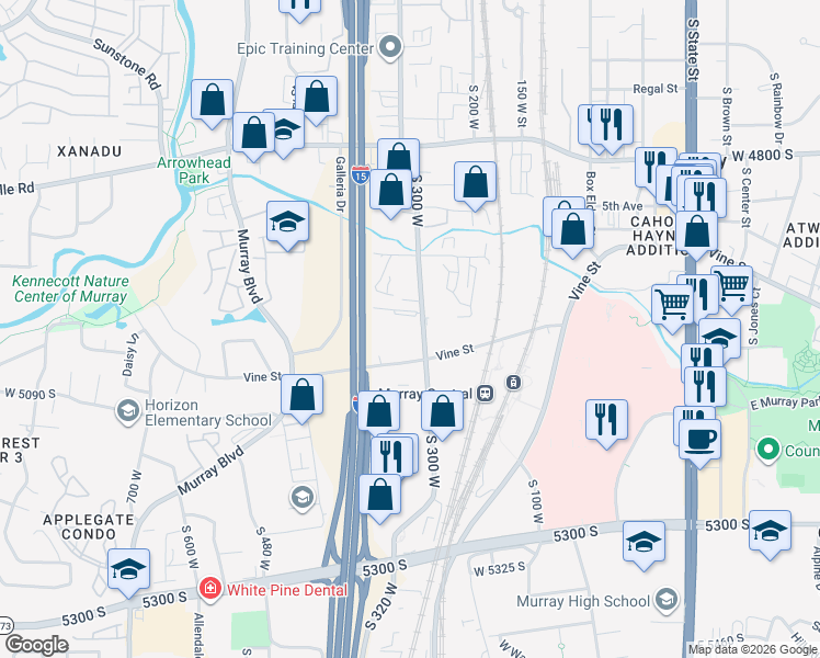 map of restaurants, bars, coffee shops, grocery stores, and more near 5056 South 300 West in Murray