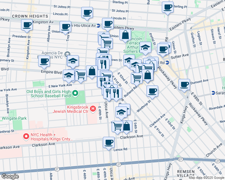 map of restaurants, bars, coffee shops, grocery stores, and more near 14 East 51st Street in Brooklyn