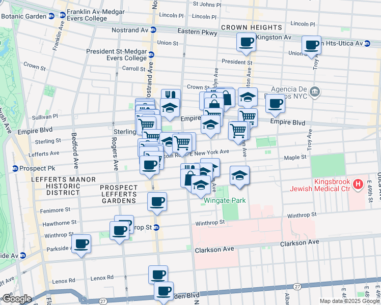 map of restaurants, bars, coffee shops, grocery stores, and more near 473 East New York Avenue in Brooklyn