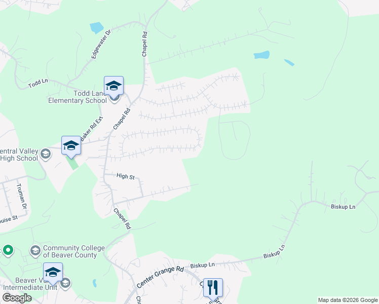 map of restaurants, bars, coffee shops, grocery stores, and more near 140 Cedar Ridge Drive in Monaca