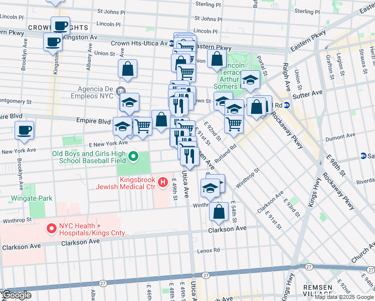 map of restaurants, bars, coffee shops, grocery stores, and more near 14 East 51st Street in Brooklyn