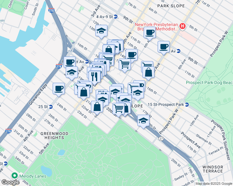 map of restaurants, bars, coffee shops, grocery stores, and more near 641 6th Avenue in Brooklyn