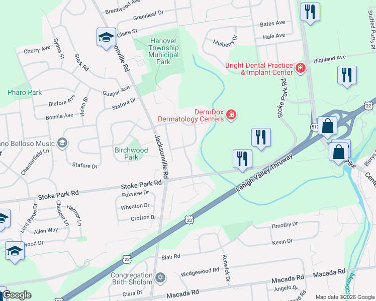 map of restaurants, bars, coffee shops, grocery stores, and more near 975 Merrivale Road in Bethlehem