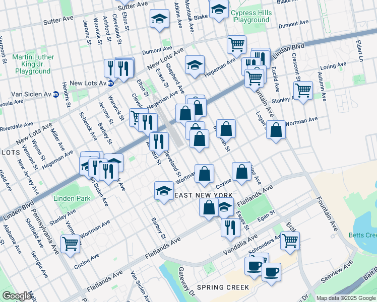 map of restaurants, bars, coffee shops, grocery stores, and more near 870 Stanley Avenue in Brooklyn