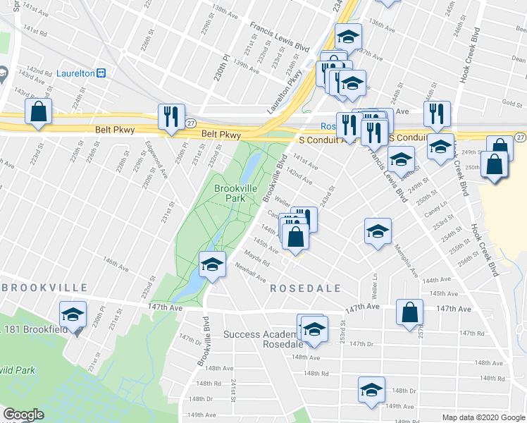 map of restaurants, bars, coffee shops, grocery stores, and more near 240-02 Caney Road in Queens