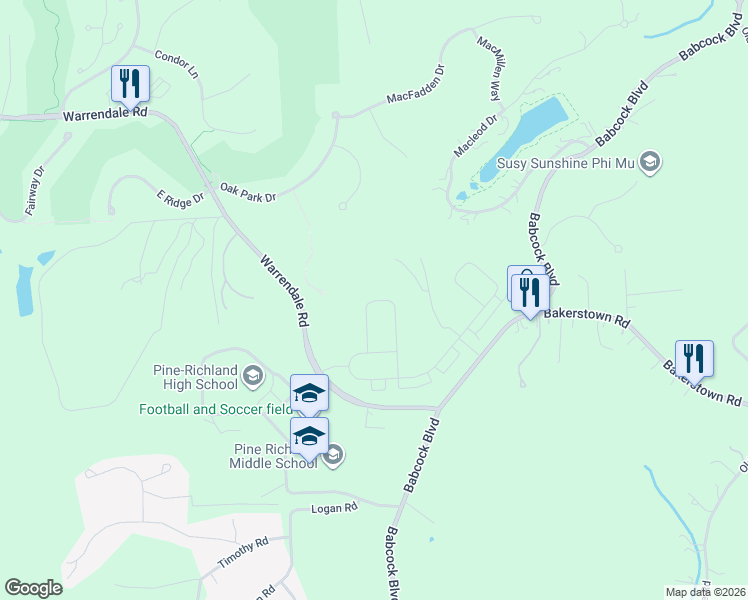 map of restaurants, bars, coffee shops, grocery stores, and more near 2011 Cherry Road in Gibsonia