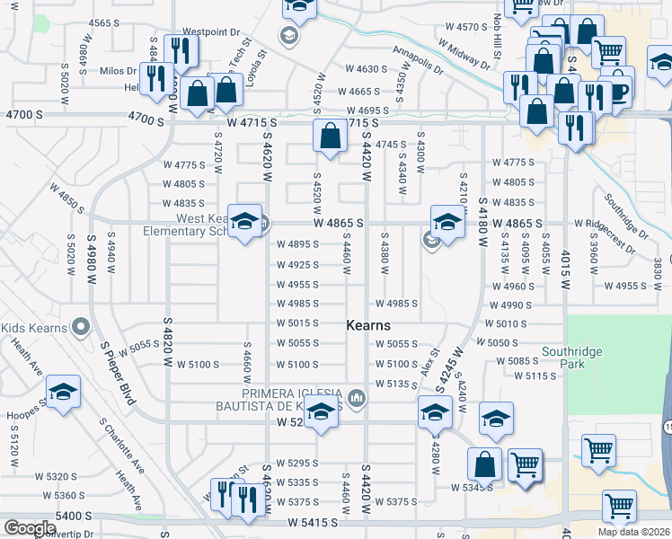 map of restaurants, bars, coffee shops, grocery stores, and more near 4481 West 4925 South in Salt Lake City