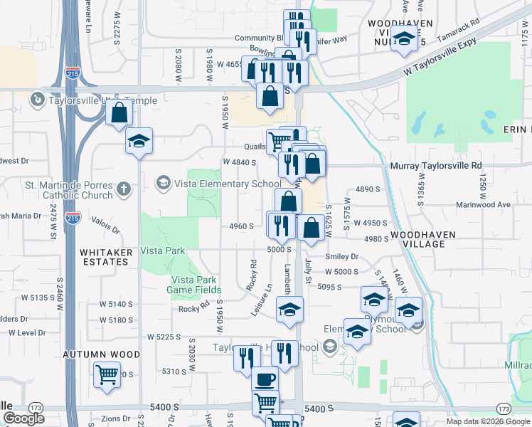 map of restaurants, bars, coffee shops, grocery stores, and more near 4935 Marianna Drive in Salt Lake City
