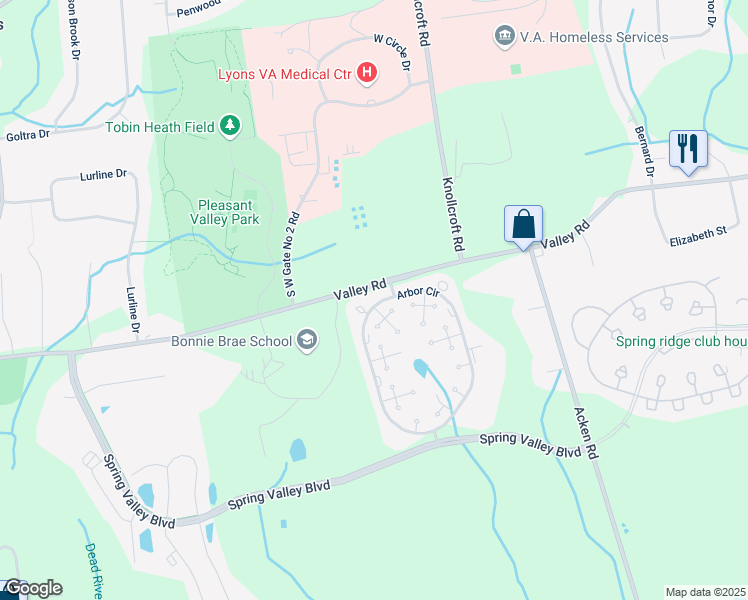 map of restaurants, bars, coffee shops, grocery stores, and more near 7 Arbor Circle in Bernards