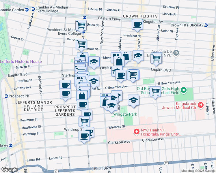map of restaurants, bars, coffee shops, grocery stores, and more near 473 East New York Avenue in Brooklyn