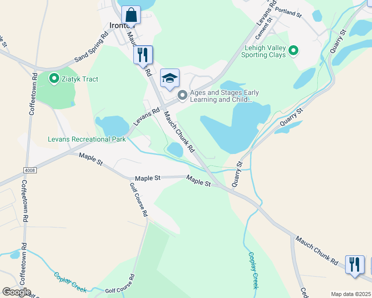 map of restaurants, bars, coffee shops, grocery stores, and more near 3806 Mauch Chunk Road in Allentown