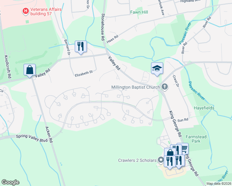 map of restaurants, bars, coffee shops, grocery stores, and more near 42 Smithfield Court in Basking Ridge