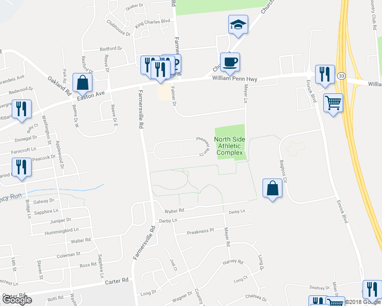 map of restaurants, bars, coffee shops, grocery stores, and more near 4495 Pheasant Run Court in Bethlehem