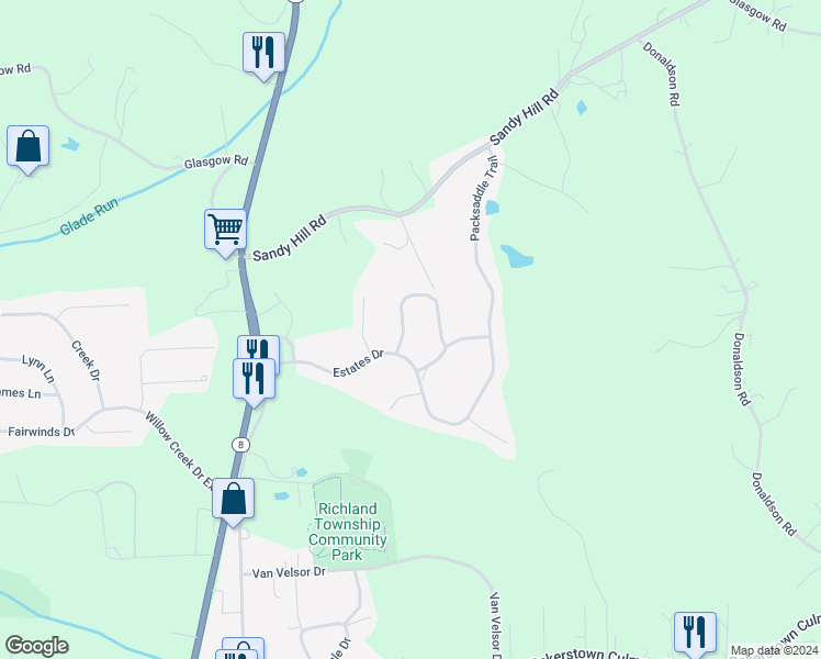 map of restaurants, bars, coffee shops, grocery stores, and more near 404 Minglewood Drive in Gibsonia